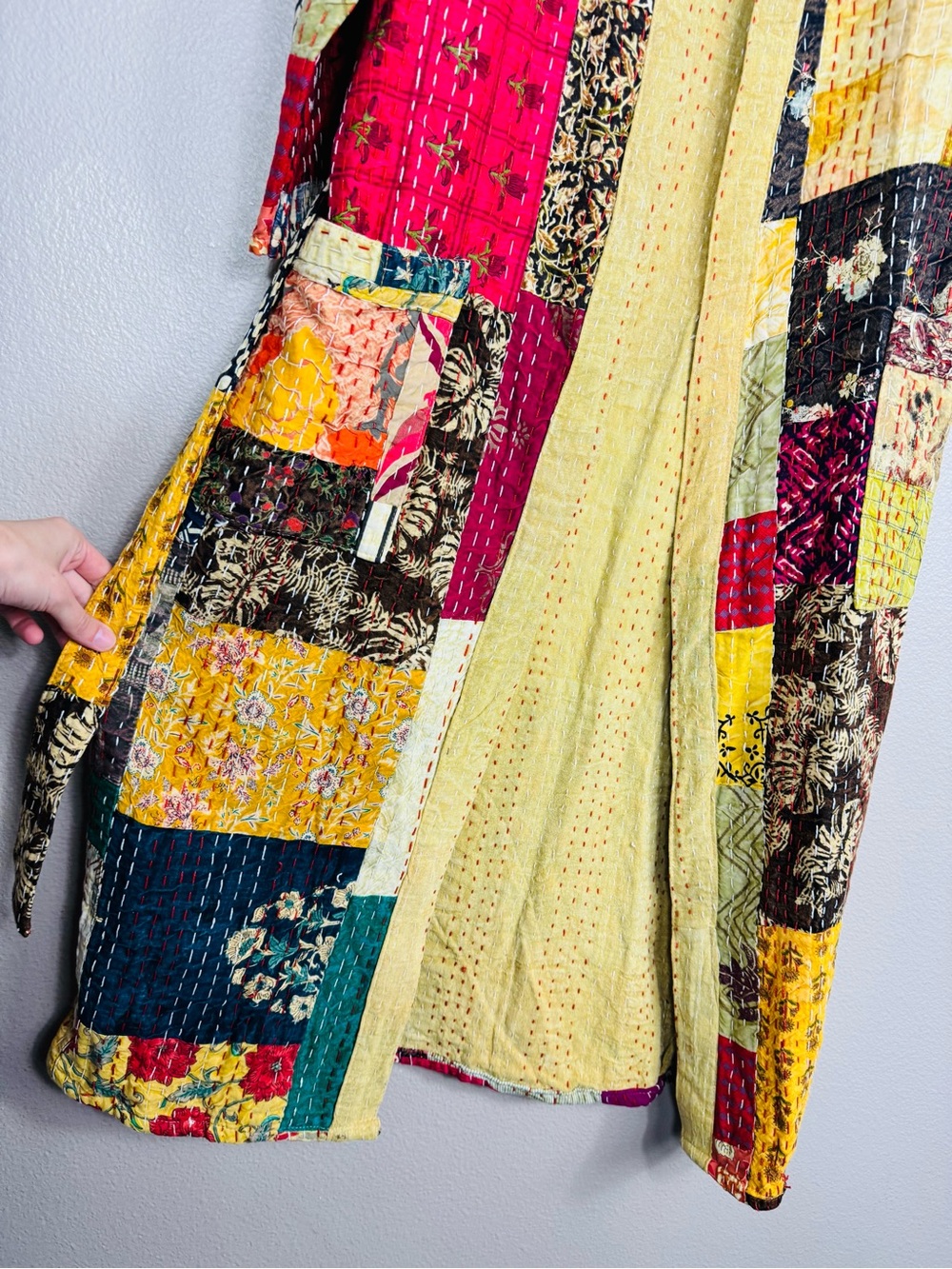 Kantha quilt kimono or robe Boho Indian S-M A - Picture 8 of 10